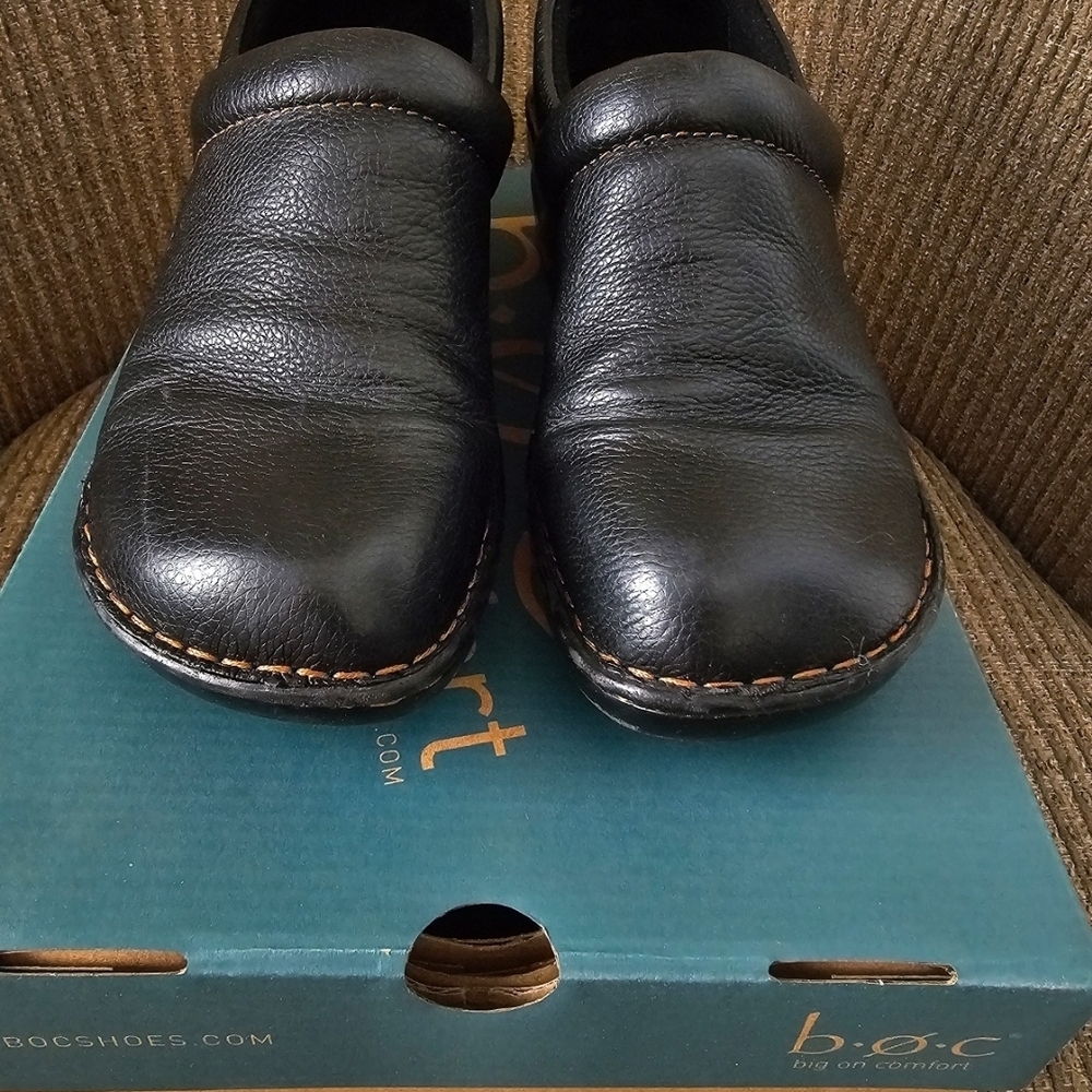 b.o.c. Black Leather Clog with Tan Stitching
